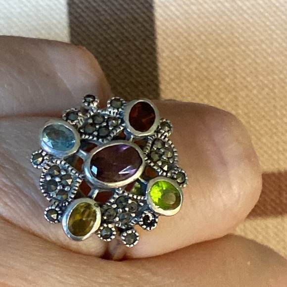 Marked Silver Amethyst Topaz Peridot Citrine Garnet Ring - Picture 2 of 12